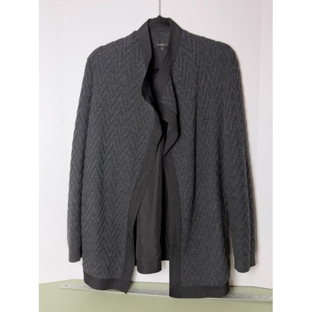 Lafayette 148 New York Cardigan Womens L Gray Merino Wool Open Front Sweater - Picture 1 of 13